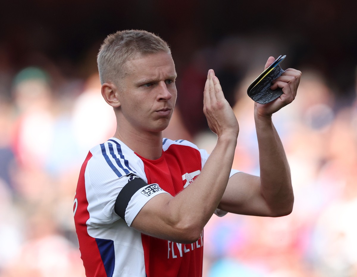 Oleksandr Zinchenko applauds the Arsenal fans