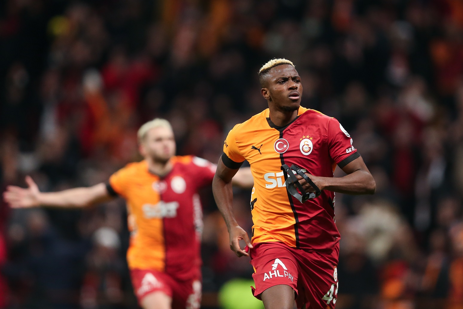 Victor Osimhen celebrates a goal for Galatasaray