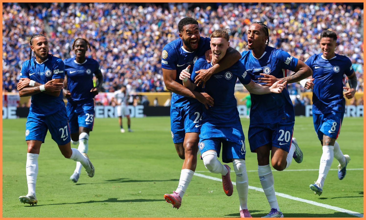 Chelsea players celebrate in the Club World Cup final victory over PSG