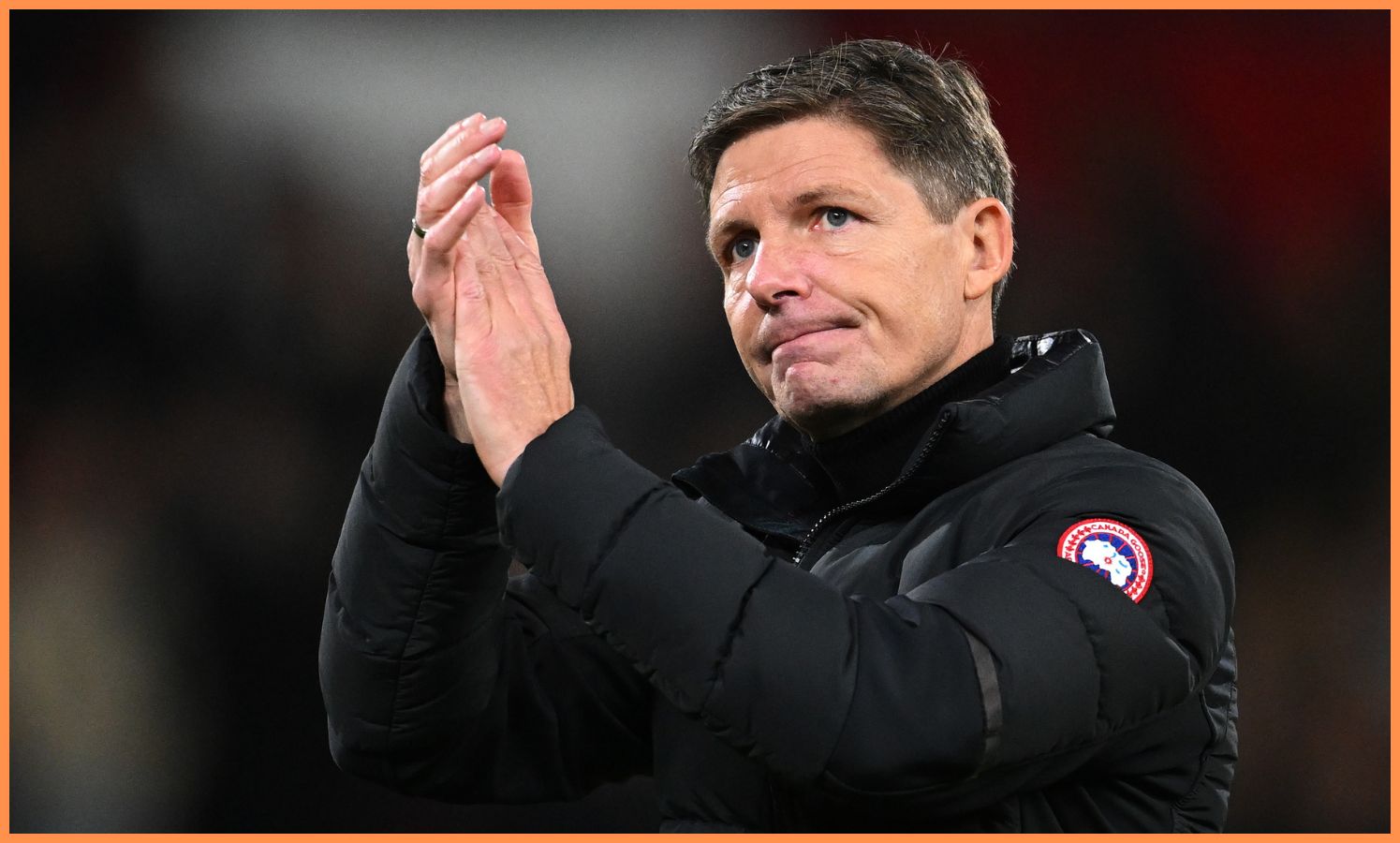 Crystal Palace manager Oliver Glasner applauds the fans