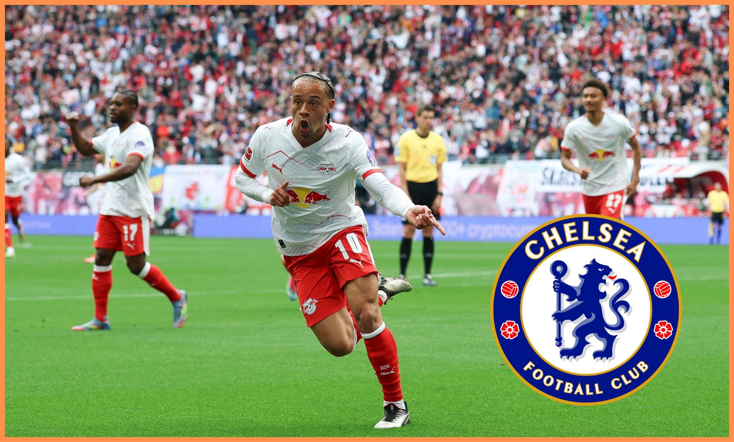 Xavi Simons celebrates a goal for RB Leipzig