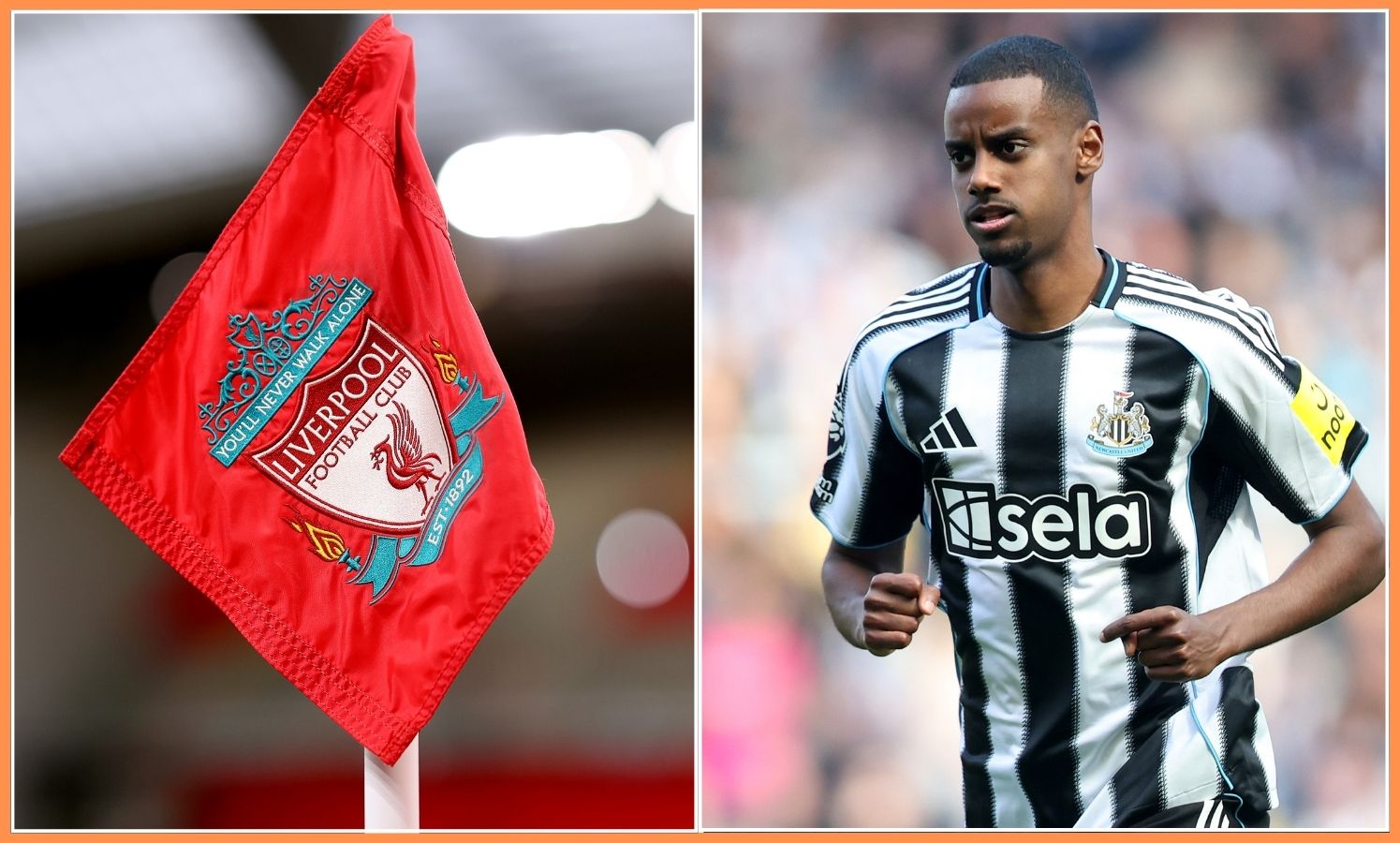 Liverpool FC corner flag and Alexander Isak