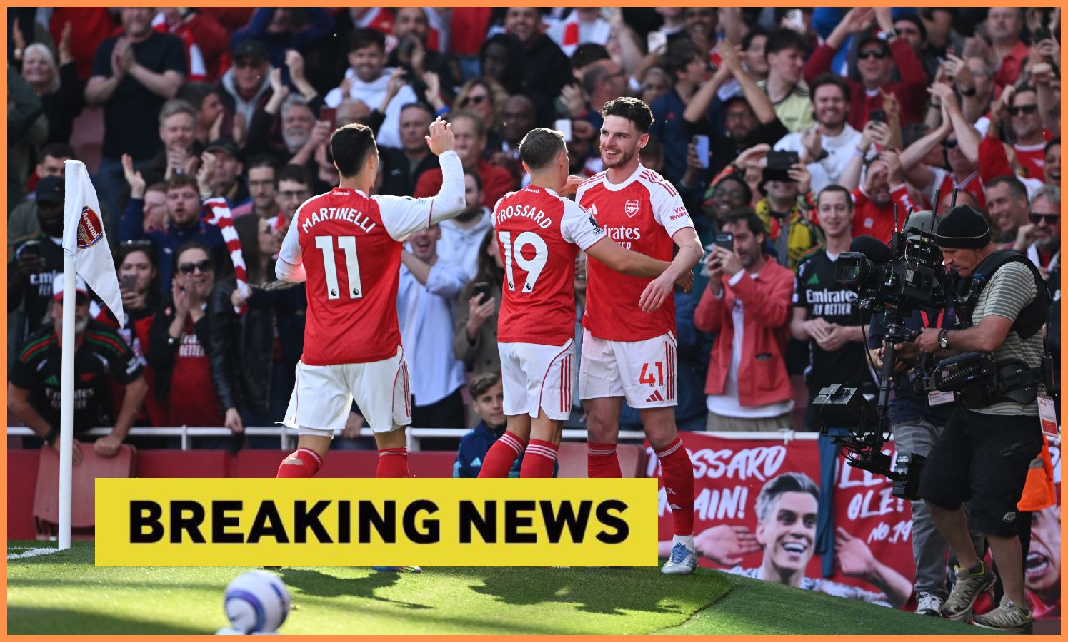 Arsenal players and breaking news banner