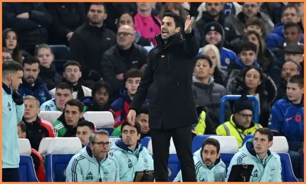 Arsenal manager Mikel Arteta shouts instructions against Chelsea