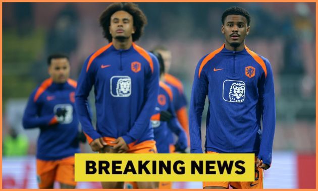 Jorrel Hato and Joshua Zirkzee warming up with the Dutch national team
