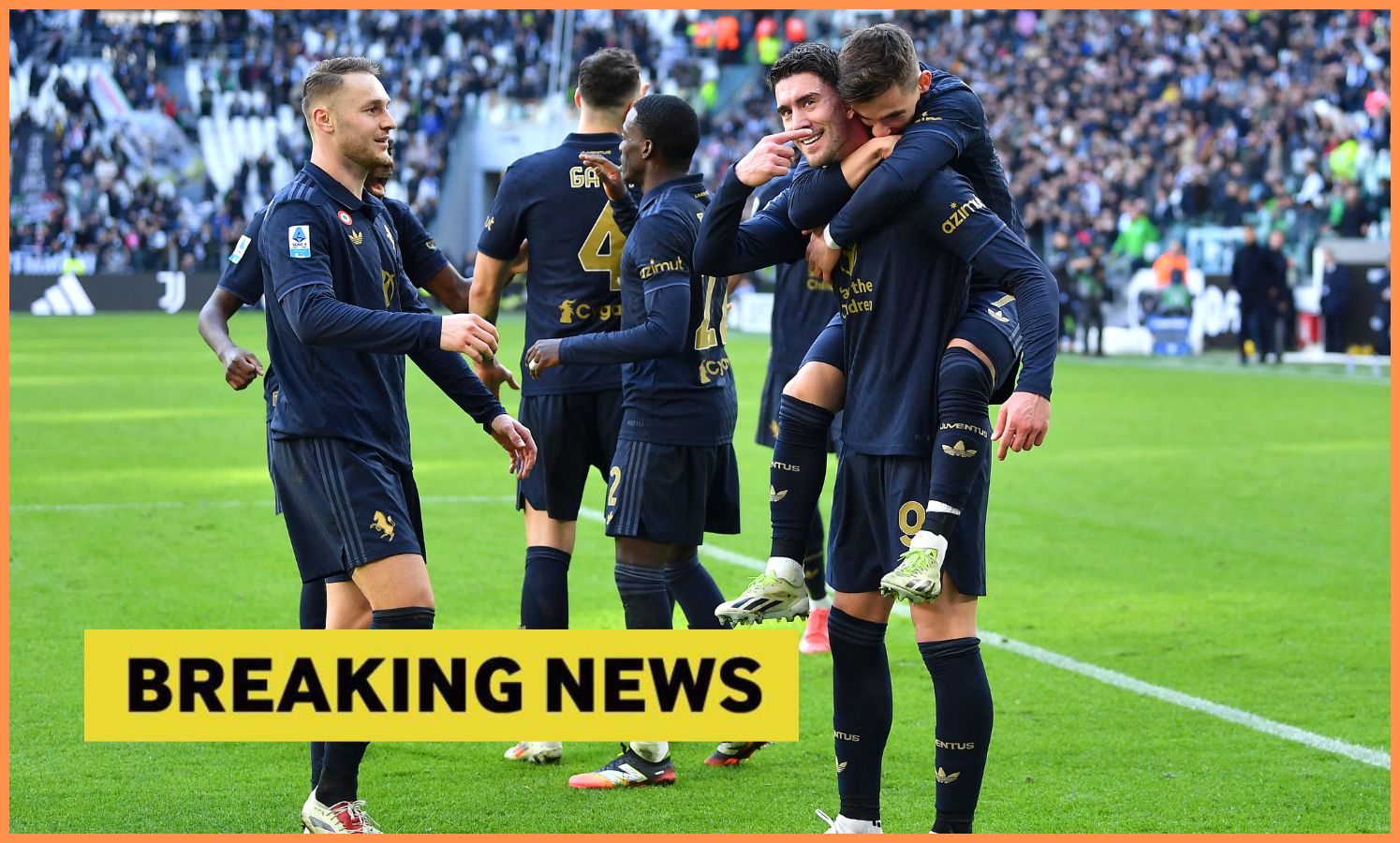 Dusan Vlahovic celebrates with his Juventus teammates