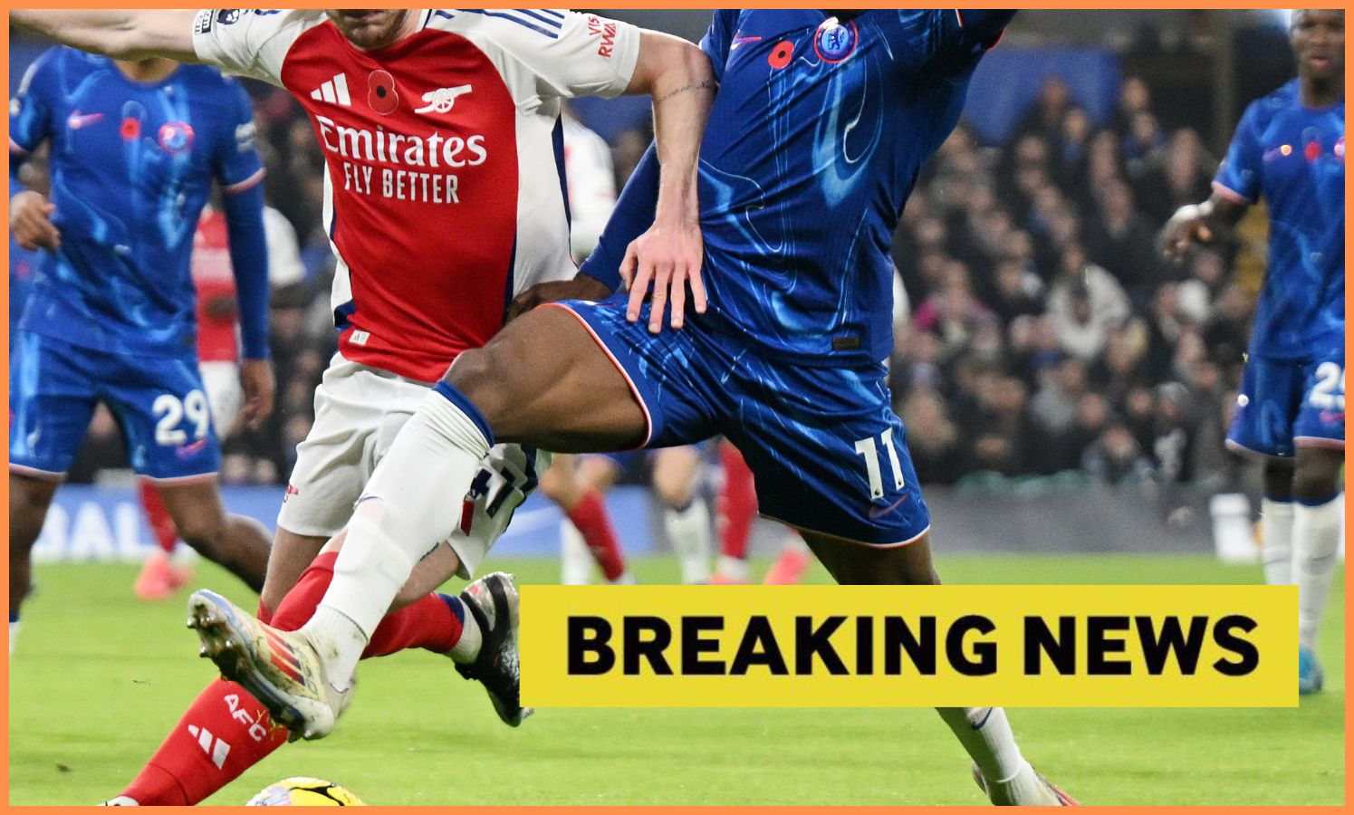 Noni Madueke in action for Chelsea against Arsenal's Declan Rice