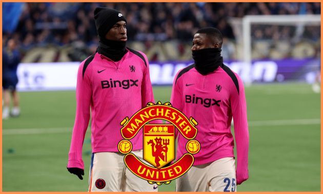 Nicolas Jackson and Moises Caicedo in the pre-match warm-up for Chelsea
