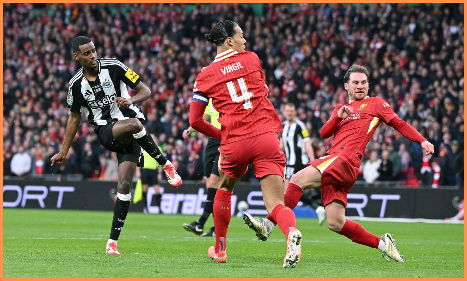 Alexander Isak scores against Liverpool in last season's Carabao Cup final