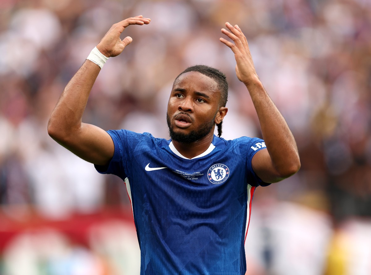 Christopher Nkunku celebrates Chelsea's Club World Cup triumph