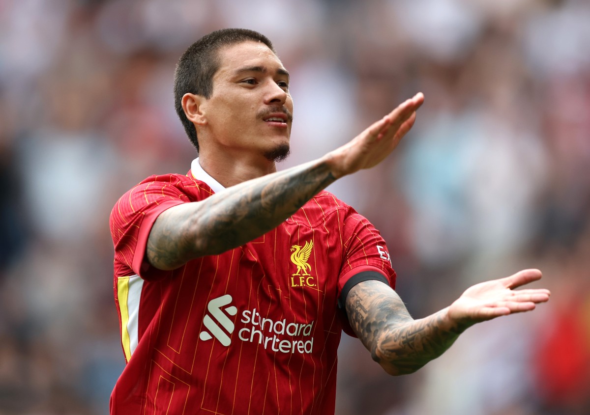 Darwin Nunez celebrates scoring for Liverpool against Preston
