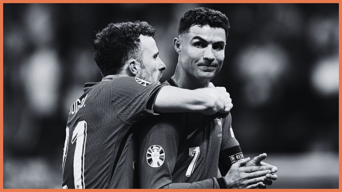 Cristiano Ronaldo and Diogo Jota celebrate for Portugal