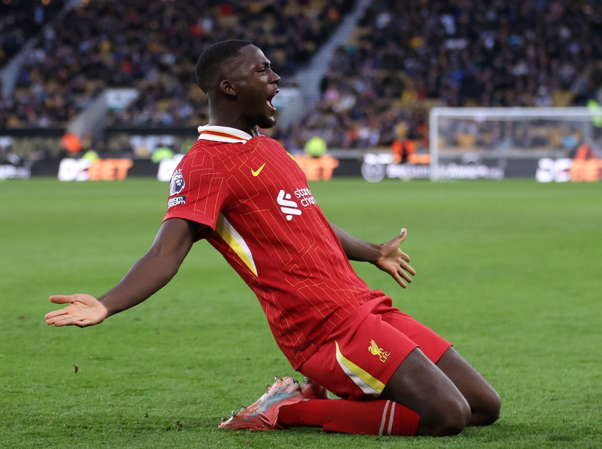 Ibrahima Konate celebrates a goal for Liverpool