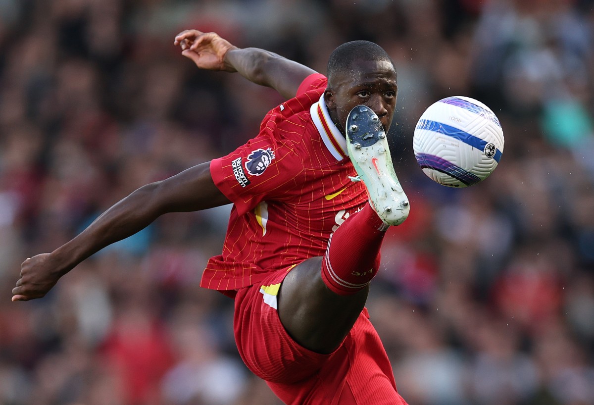 Ibrahima Konate in action for Liverpool against Fulham