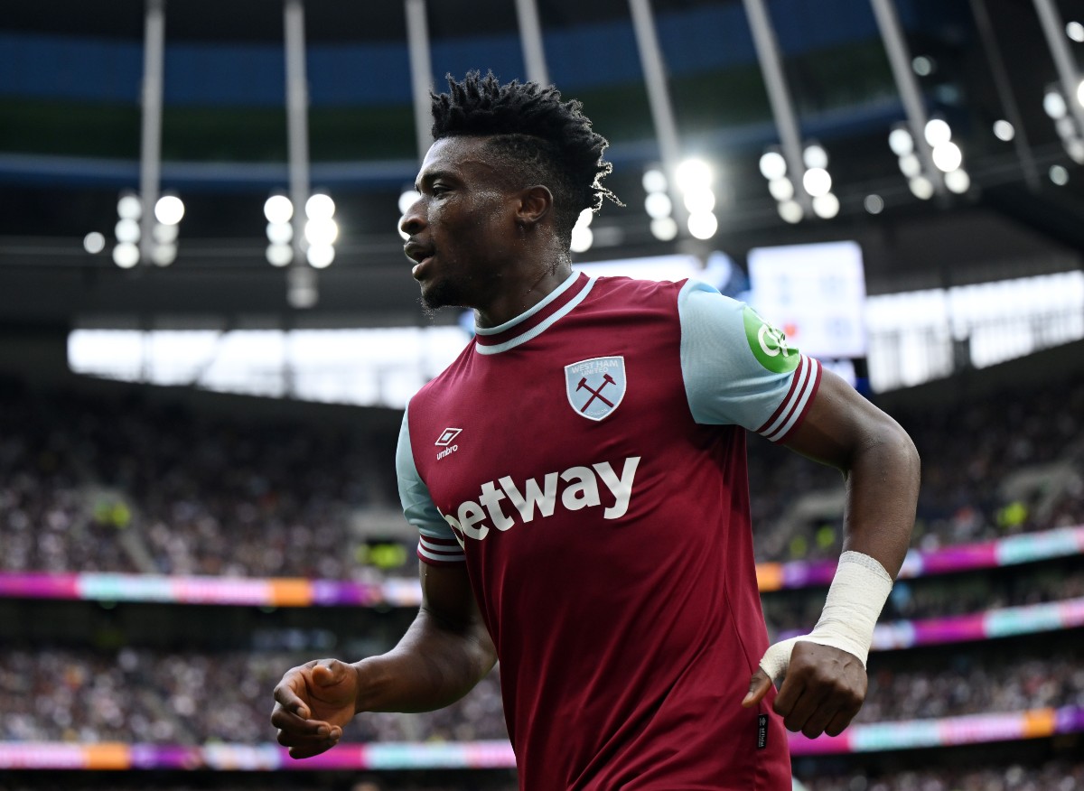 Mohammed Kudus celebrates scoring for West Ham against Tottenham