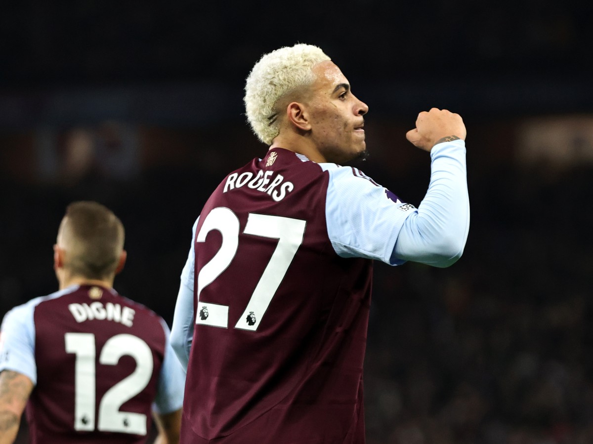 Morgan Rogers celebrates a goal for Aston Villa