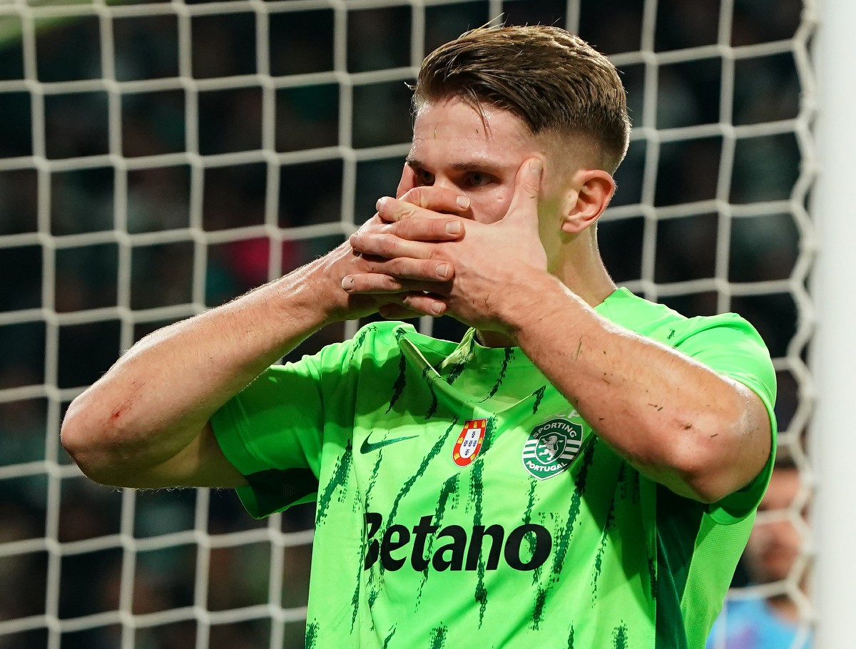 Viktor Gyokeres with his trademark goal celebration