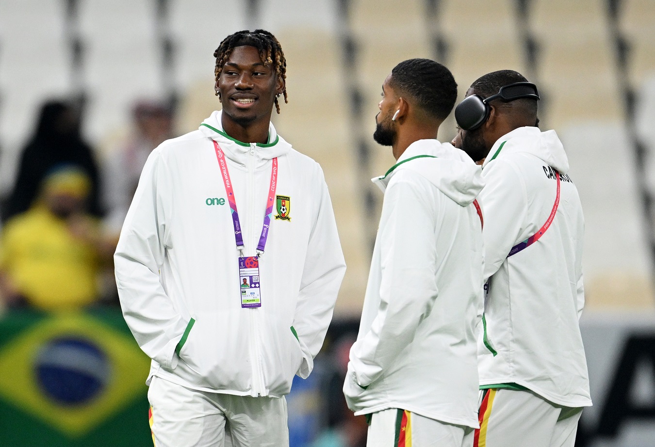 Christopher Wooh of Cameroon inspects the pitch