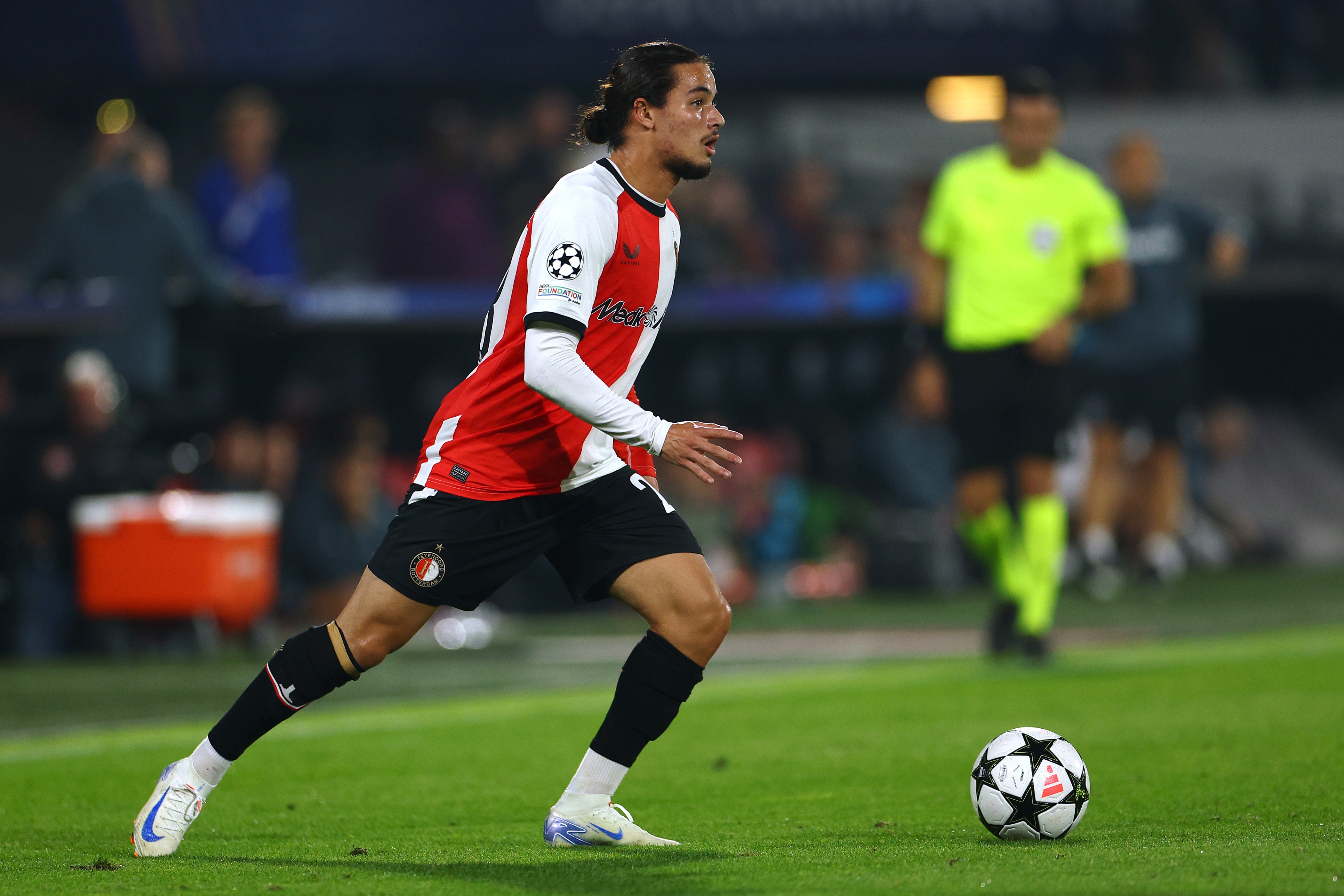 Anis Hadj Moussa of Feyenoord in action during the UEFA Champions League.