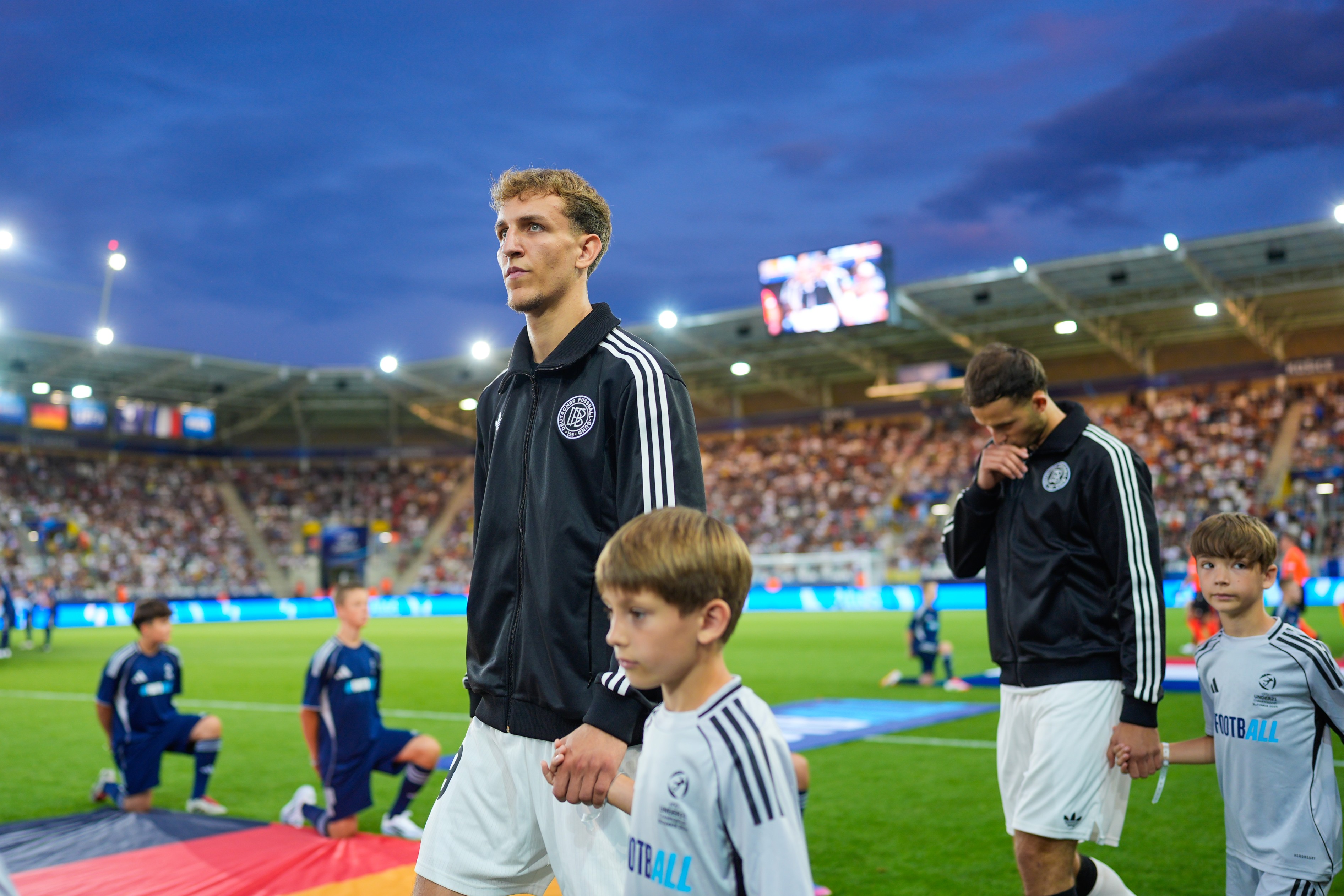 Nelson Weiper of U21 Germany enters the pitch prior to the UEFA European Under-21 Championship 2025 Semi-Final match