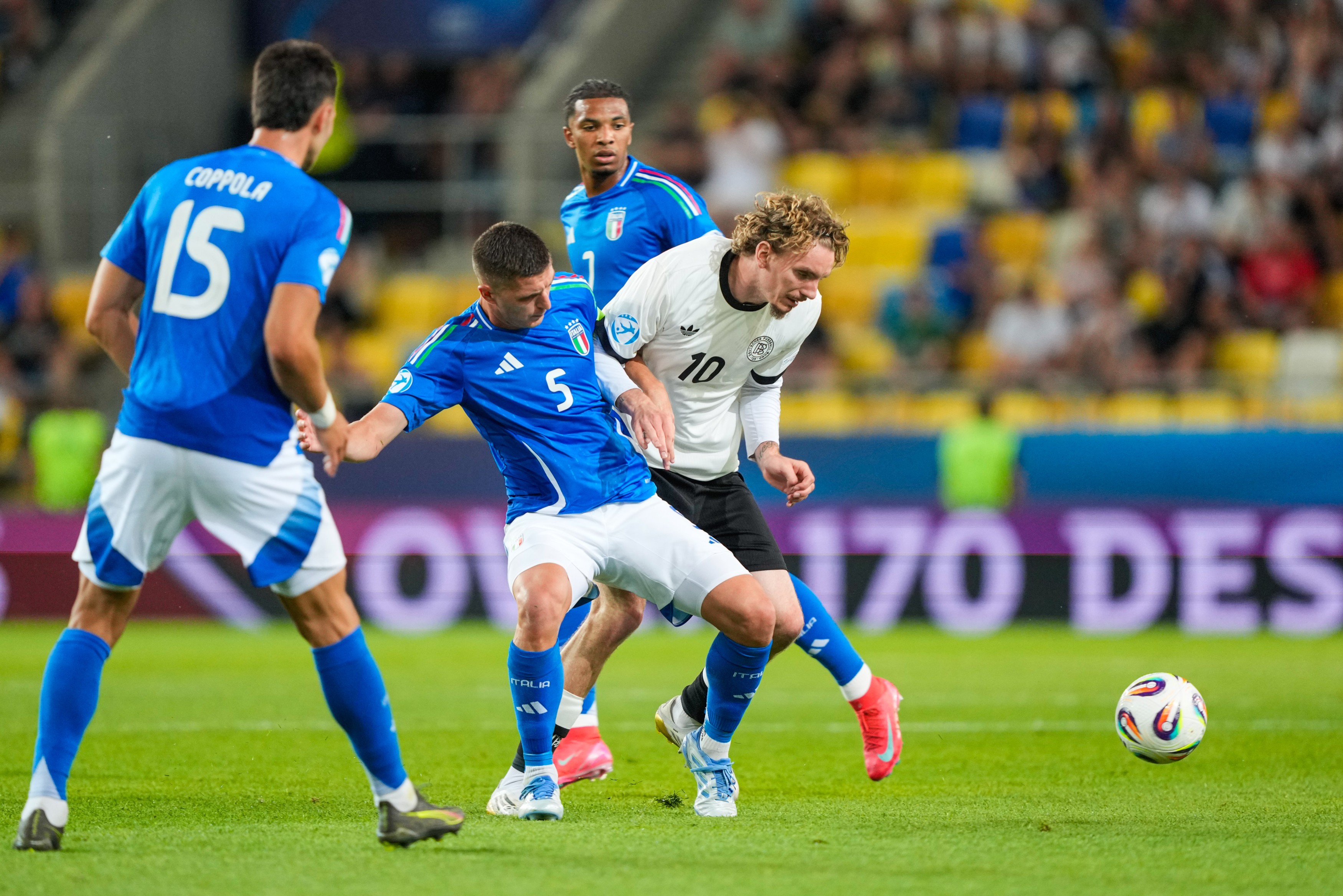 Lorenzo Pirola in action for Italy U21s
