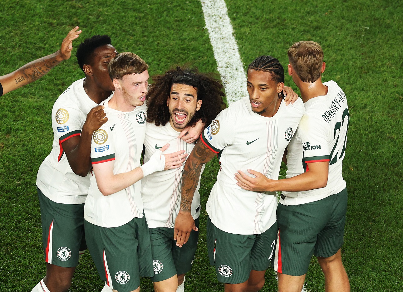 Players of Chelsea FC celebrate following the FIFA Club World Cup 2025 quarter final match