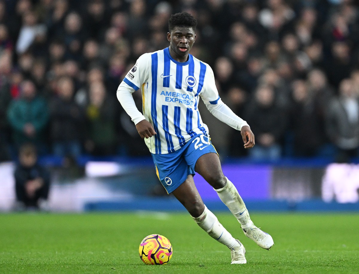 Brighton midfielder Carlos Baleba in action
