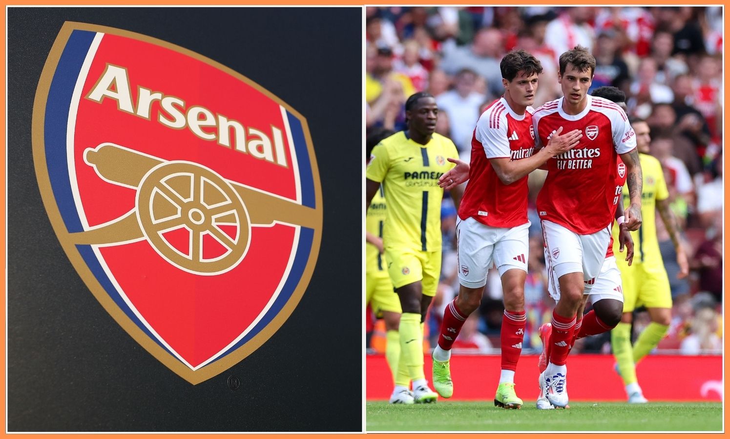 Arsenal FC logo and Jakub Kiwior