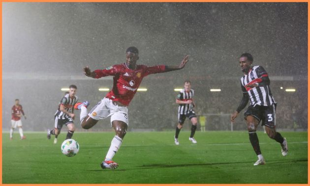 Kobbie Mainoo in action for Man United vs Grimsby