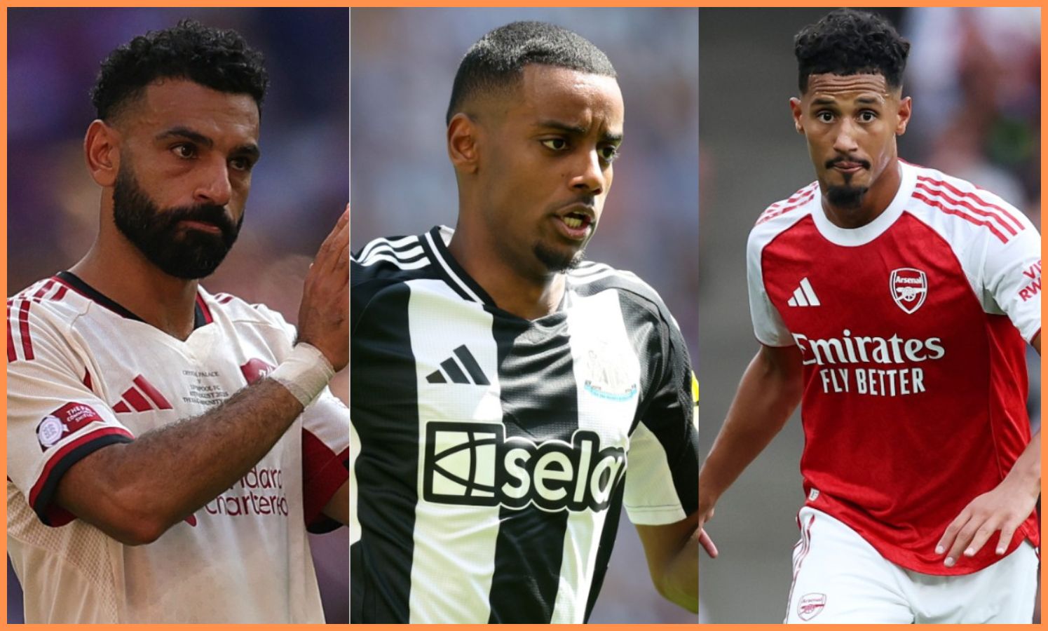 Mohamed Salah, Alexander Isak, and William Saliba
