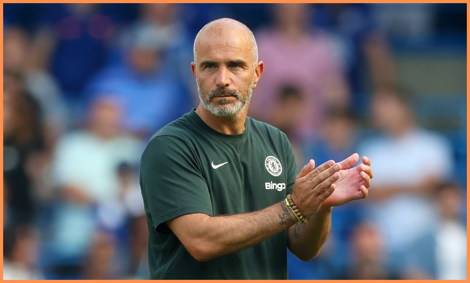 Chelsea manager Enzo Maresca acknowledges the fans