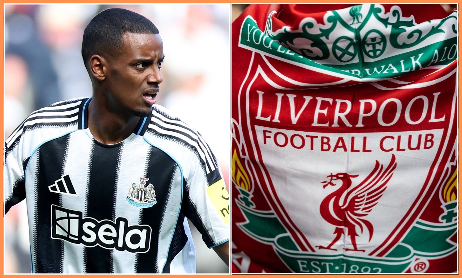 Alexander Isak and a Liverpool FC flag
