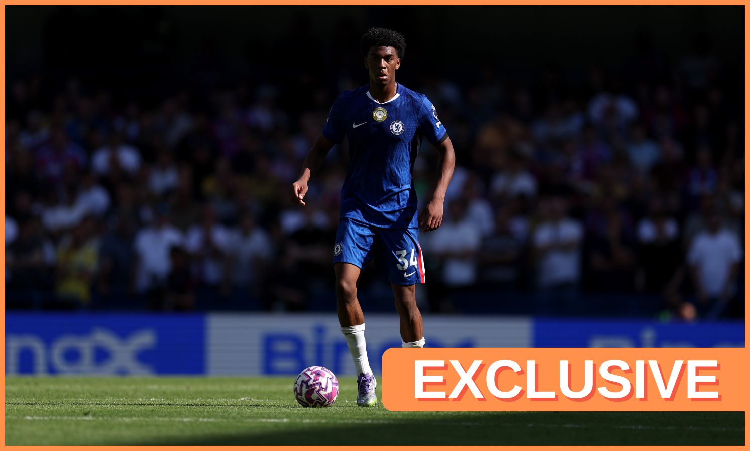 Josh Acheampong in action for Chelsea at Stamford Bridge