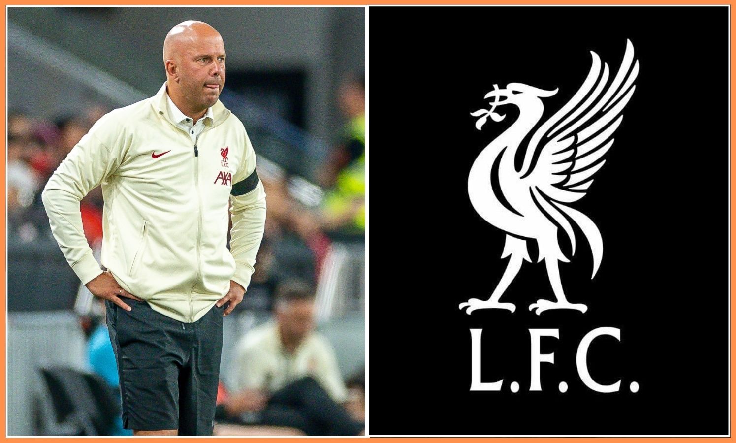 Arne Slot and the Liverpool FC logo