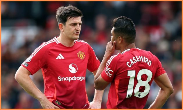 Harry Maguire talking with Man United teammate Casemiro
