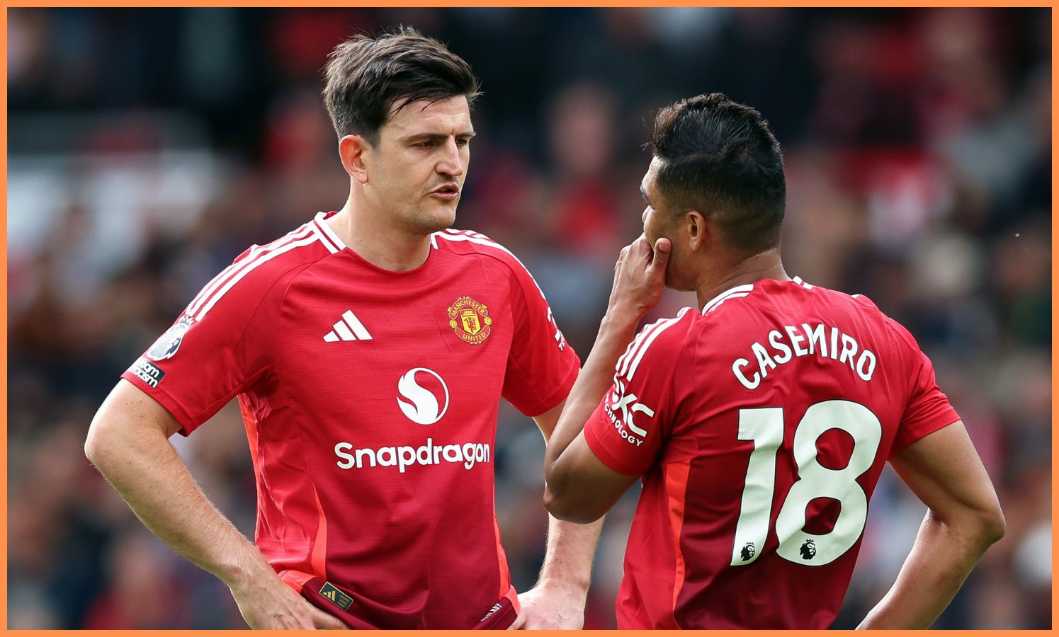 Harry Maguire talking with Man United teammate Casemiro