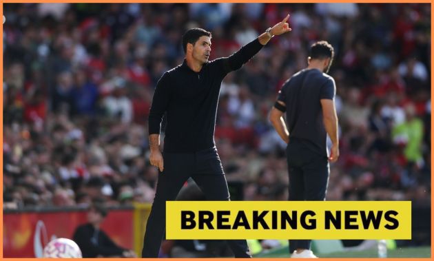 Mikel Arteta gestures during Arsenal's win against Manchester United
