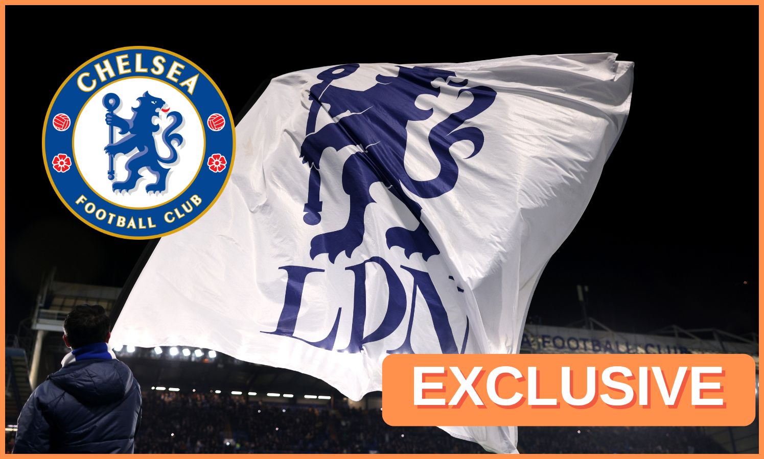 Chelsea FC logo and flag, plus 'exclusive' banner