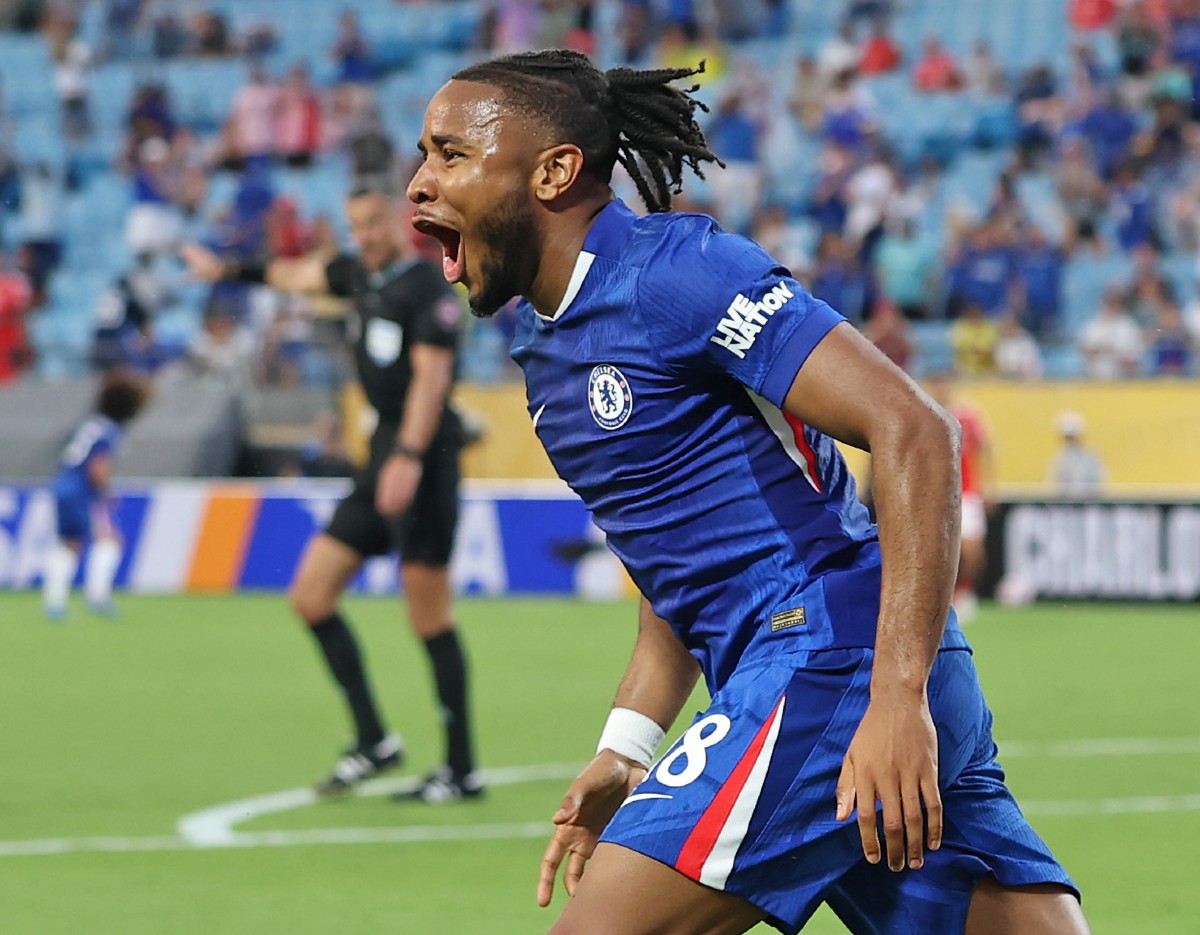 Christopher Nkunku celebrates scoring for Chelsea at the Club World Cup
