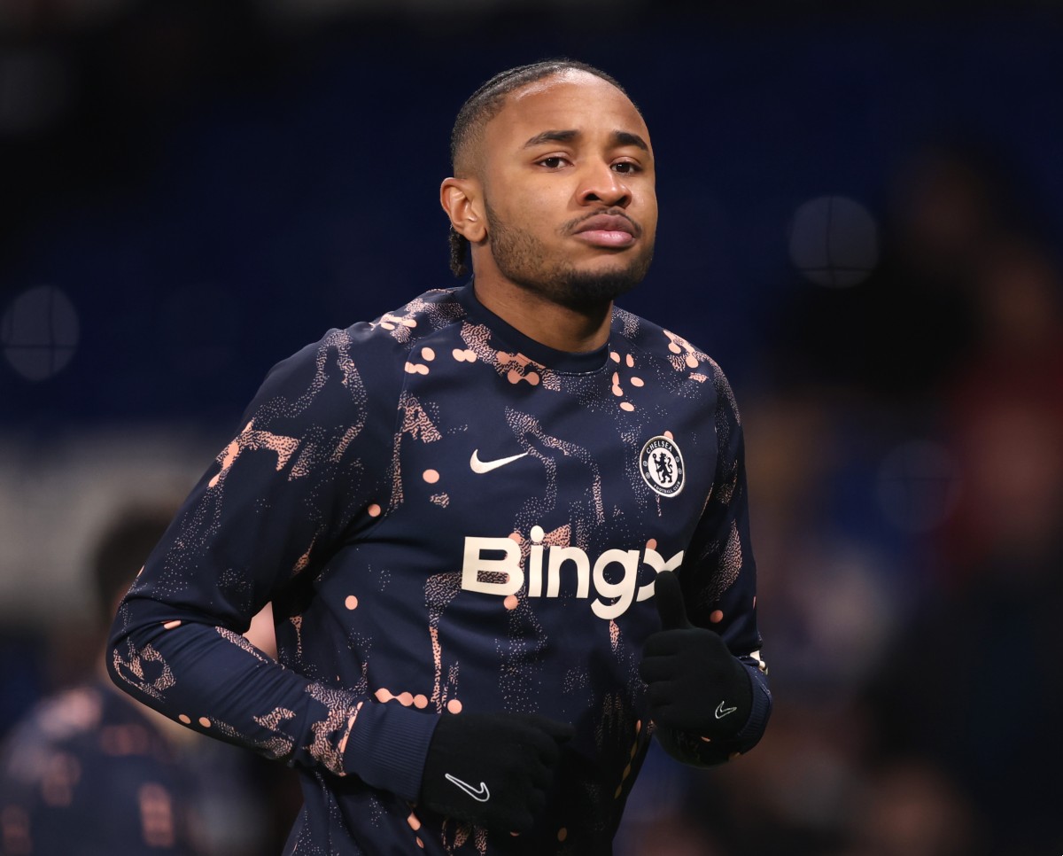 Christopher Nkunku warming up for Chelsea
