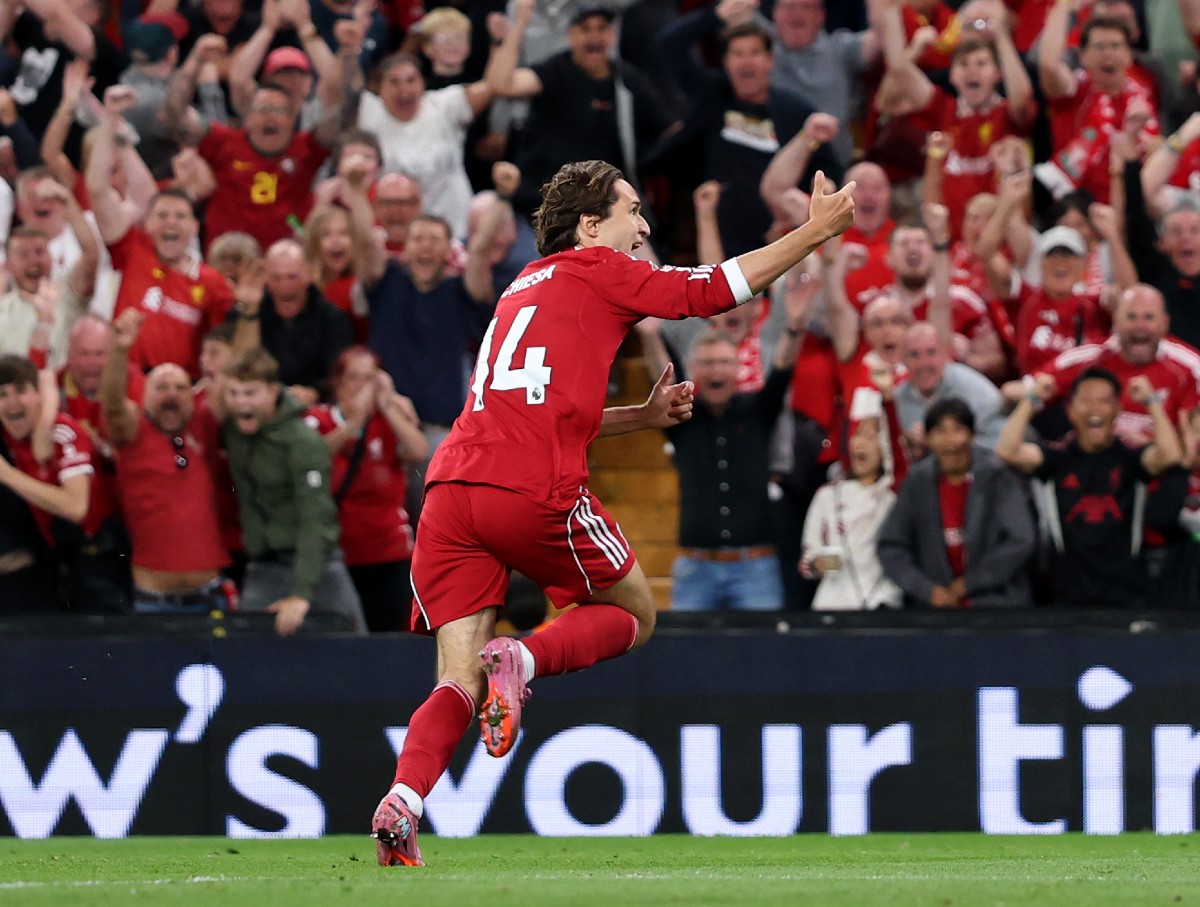 Federico Chiesa celebrates scoring for Liverpool against Bournemouth