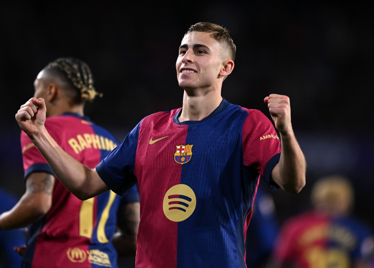 Fermin Lopez celebrates a goal for Barcelona