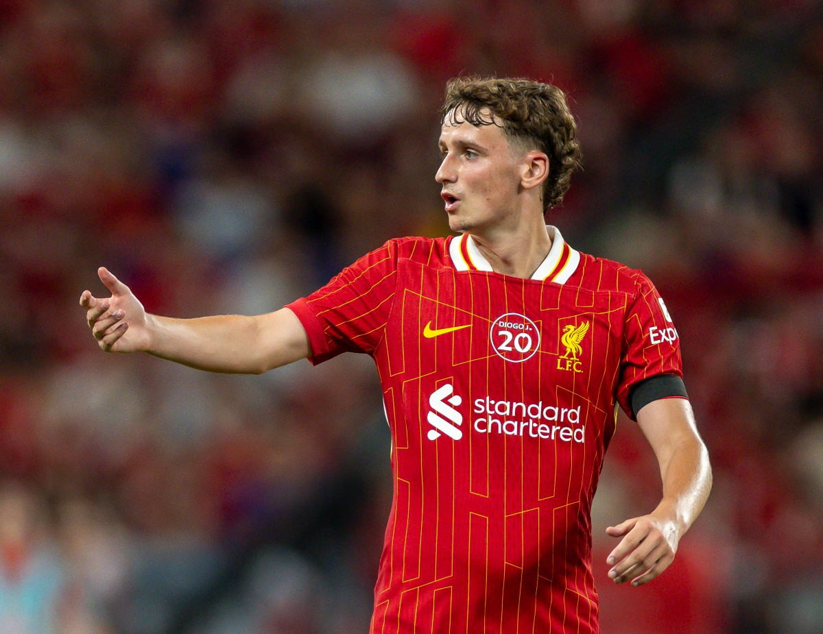 Tyler Morton in action for Liverpool in a friendly against AC Milan