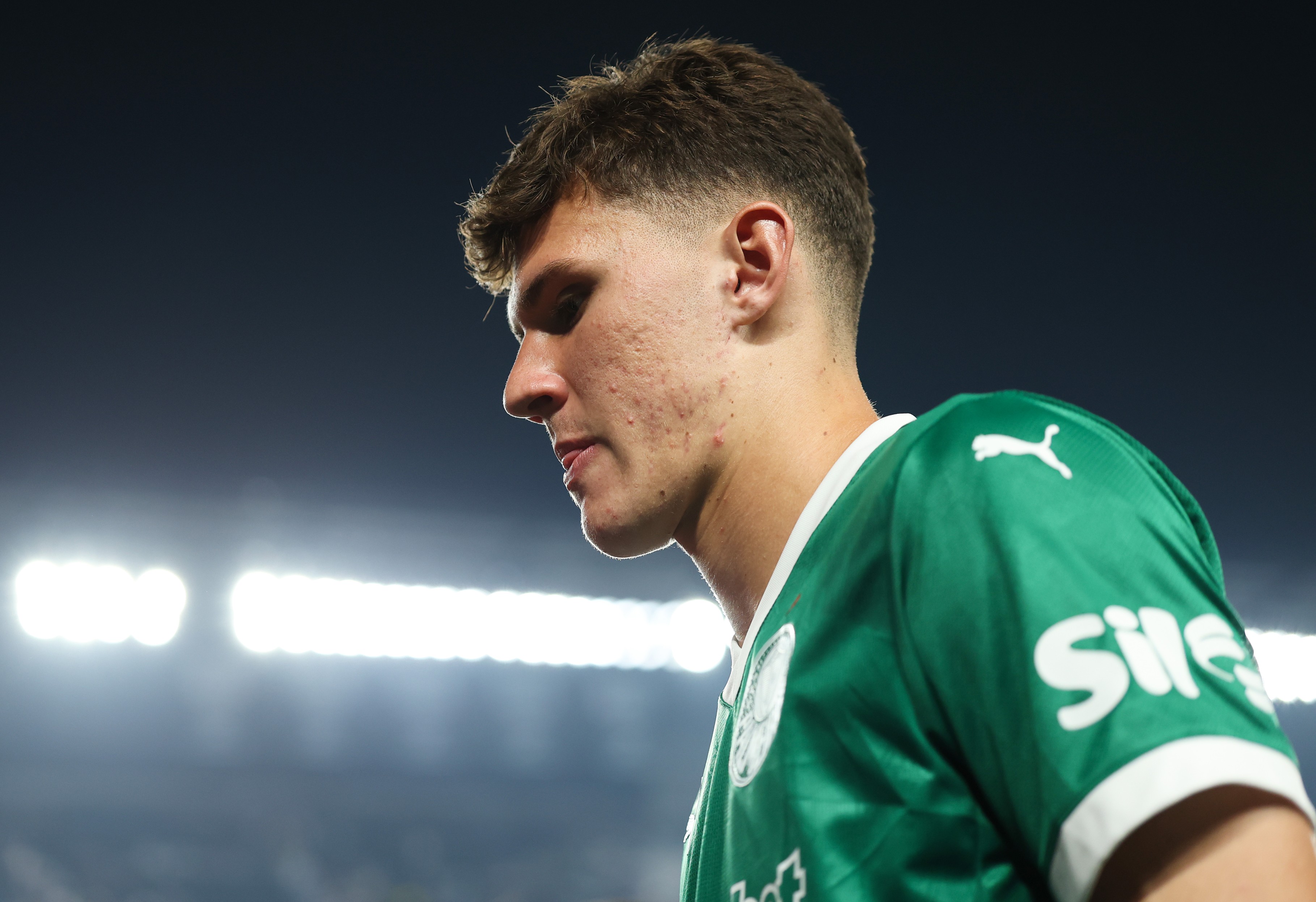 Luiz Benedetti #43 of Palmeiras walks off the pitch following the FIFA Club World Cup 2025 quarter final match