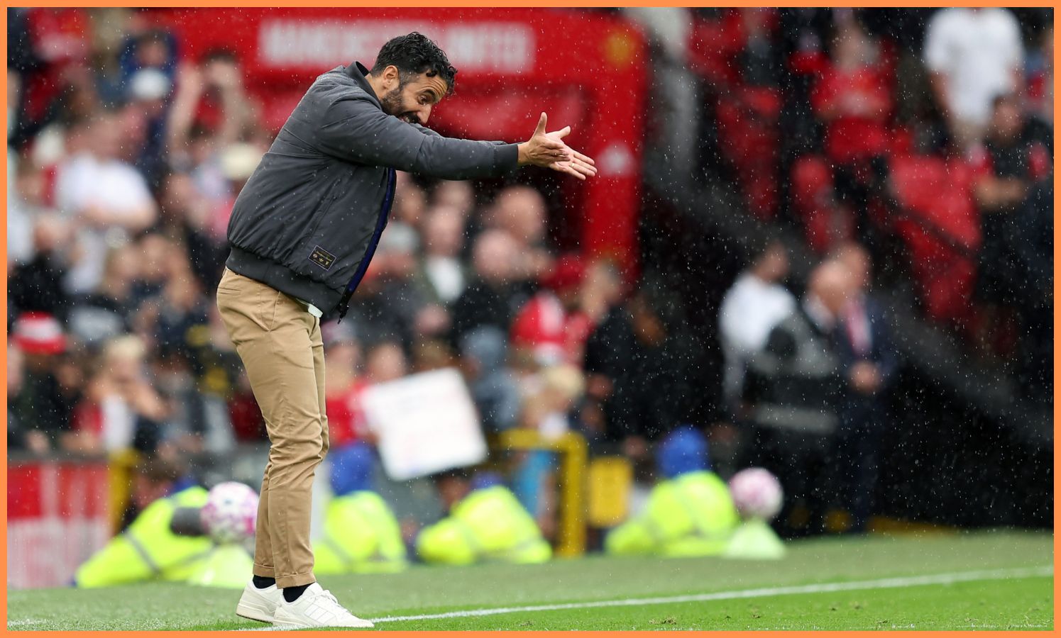 Ruben Amorim gestures during Manchester United's game vs Burnley