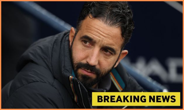 Ruben Amorim and yellow 'breaking news' banner
