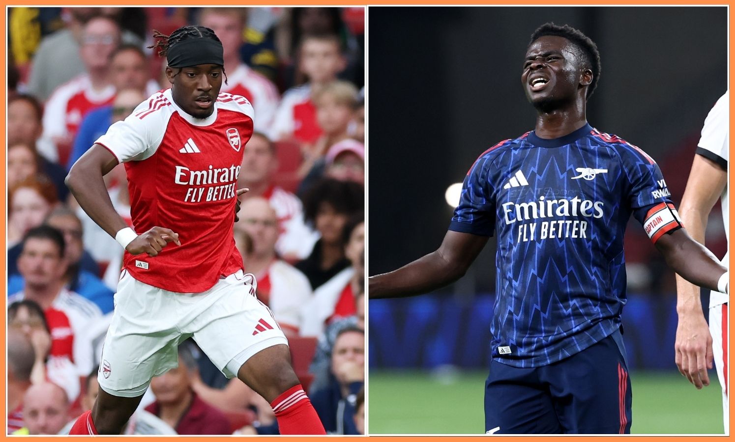 Noni Madueke and Bukayo Saka in action for Arsenal in pre-season