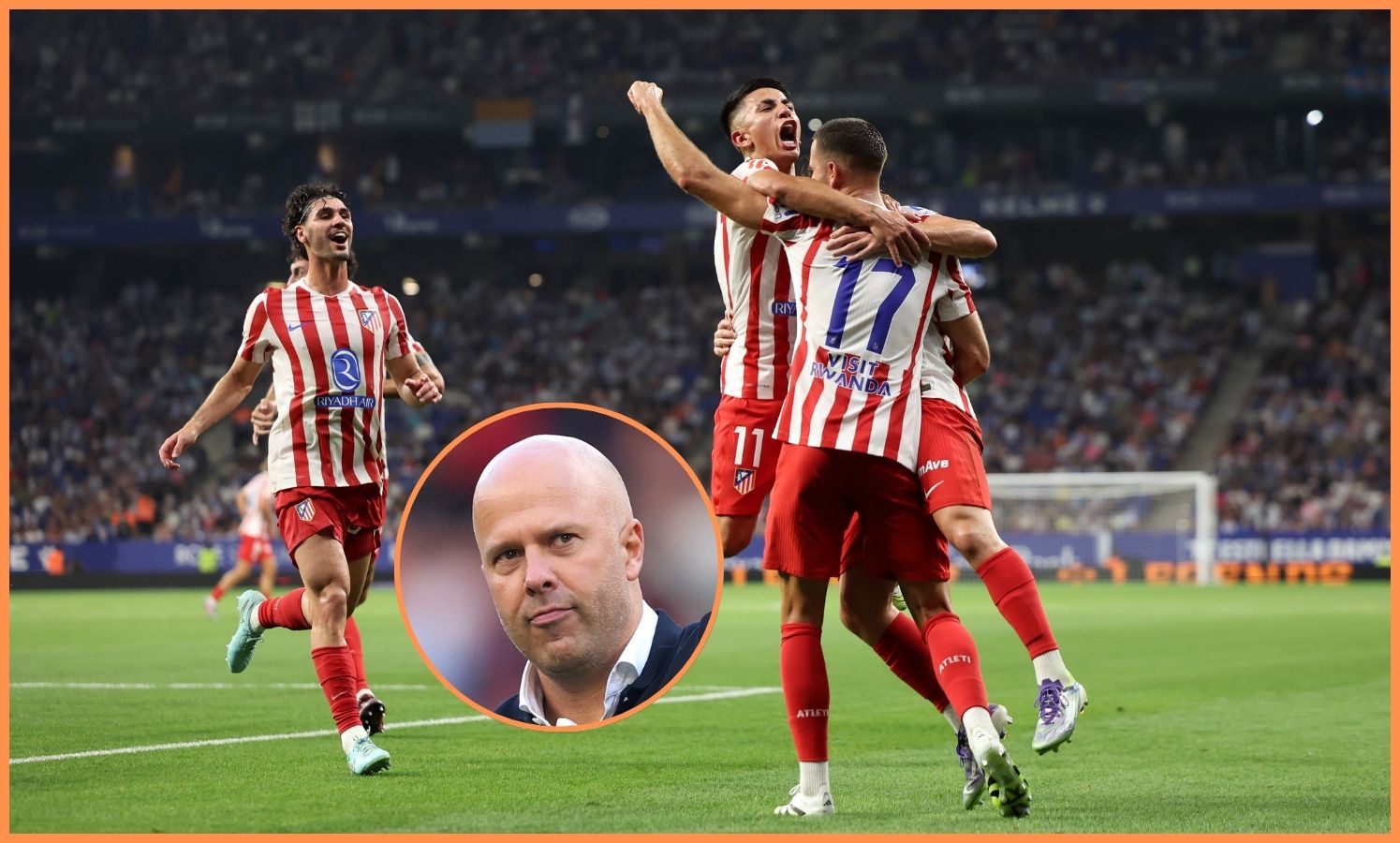 Julian Alvarez celebrates a goal with his Atletico Madrid teammates