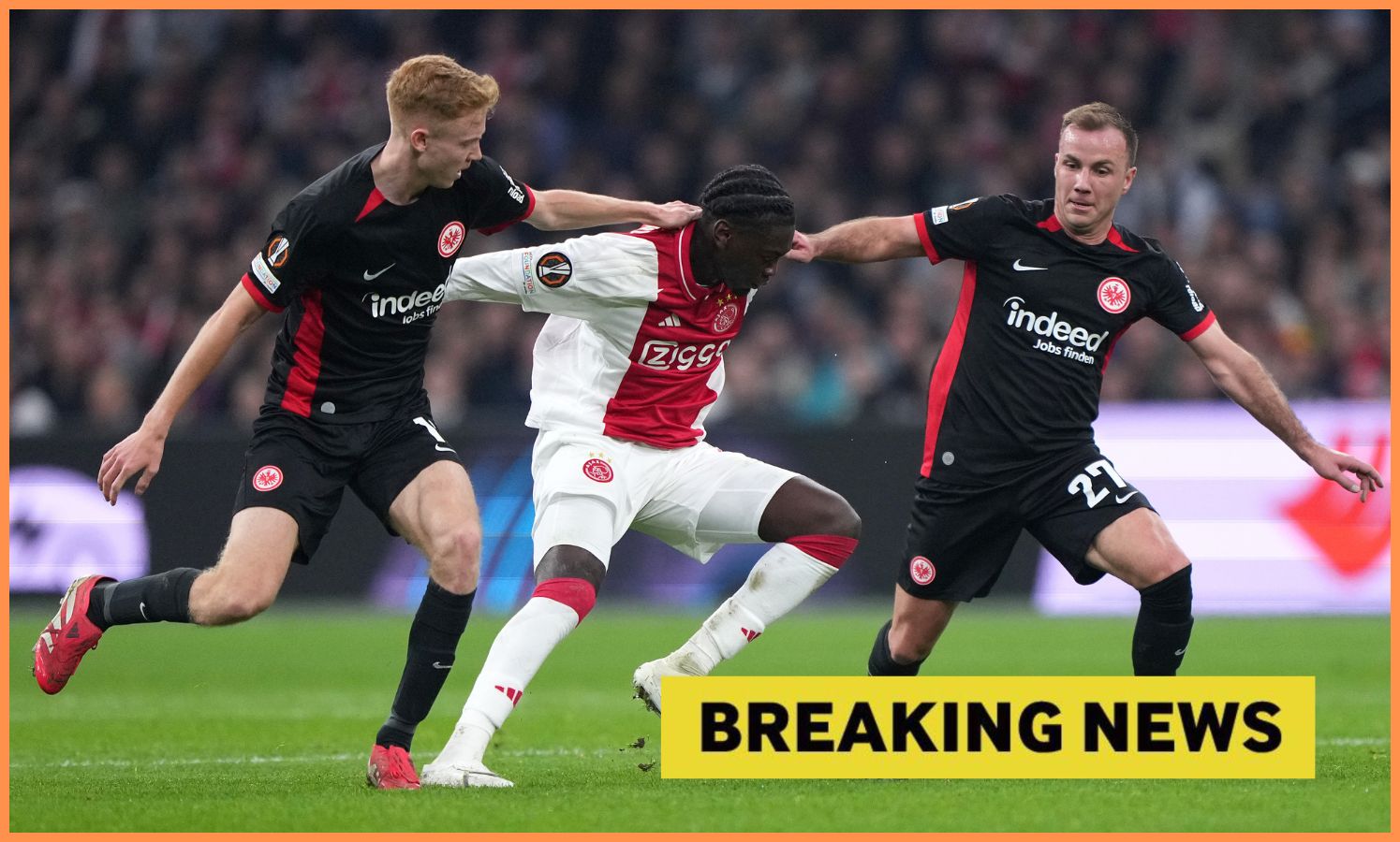 Jorthy Mokio in action for Ajax against Eintracht Frankfurt