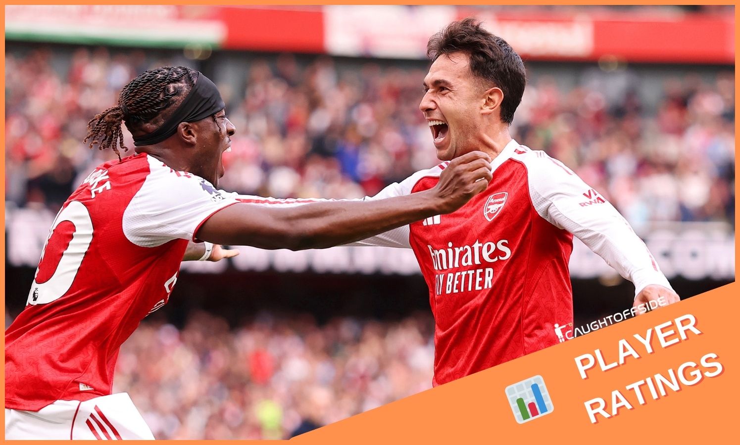 Noni Madueke celebrates with Martin Zubimendi